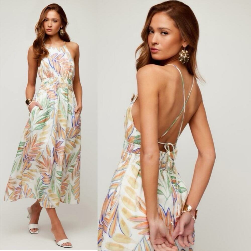Fifteen Twenty Eden linen Sundress Sz Medium Tropical Print Coastal boho chic